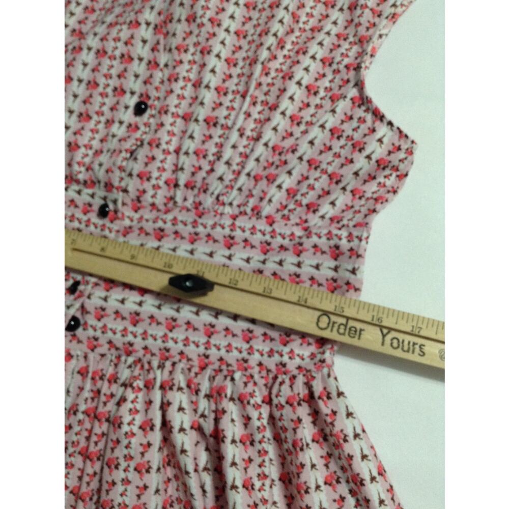 Sucrefas Pink Floral Rose Stripe Dress Large L Cap Sleeve Cottagecore Fit Flare - Picture 4 of 10